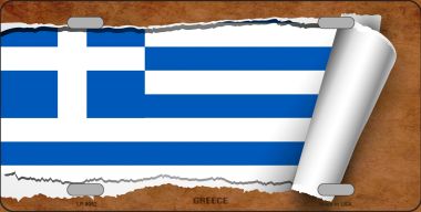 LP-9092 6 x 12 in. Greece Flag Scroll Novelty Metal License Plate