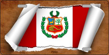 LP-9102 6 x 12 in. Peru Flag Scroll Novelty Metal License Plate