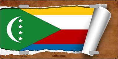 LP-9157 6 x 12 in. Comoros Flag Scroll Novelty Metal License Plate