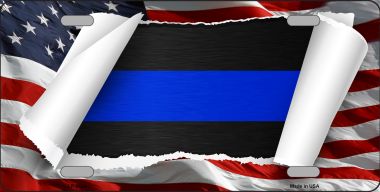 LP-9433 6 x 12 in. Thin Blue Line Scroll Novelty Metal License Plate