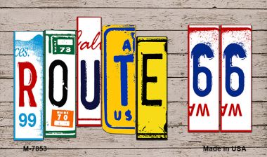 M-7853 3.5 x 2 in. Route 66 Wood License Plate