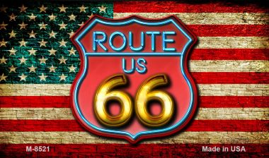 SMART BLONDE Route 66 Neon Shield with American Flag Novelty Metal Magnet M-8521