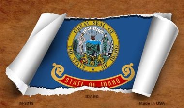 M-9018 3.5 x 2 in. Idaho Scroll Novelty Metal Magnet