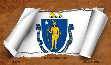 M-9027 3.5 x 2 in. Massachusetts Scroll Novelty Metal Magnet