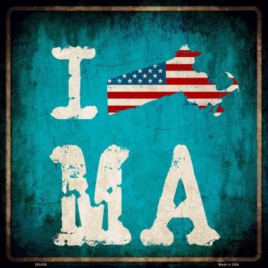 SQ-038 12 x 12 in. I Love Massachusetts Novelty Metal Square Sign