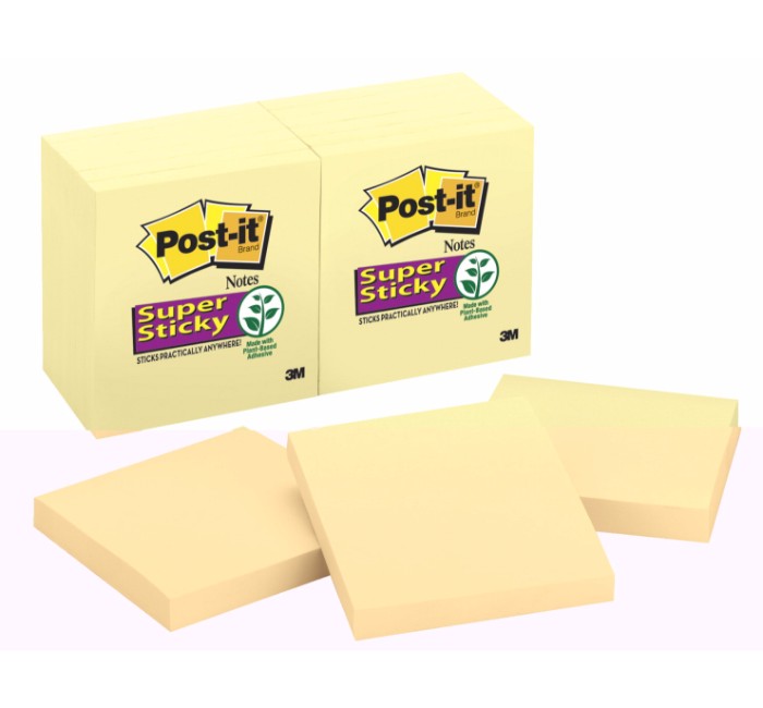 Picture of 3M 079725 Sticky note Ss Notes 3 x 3 in. Canary Yellow 90 Sheets & Pad-12 Pads & Pack