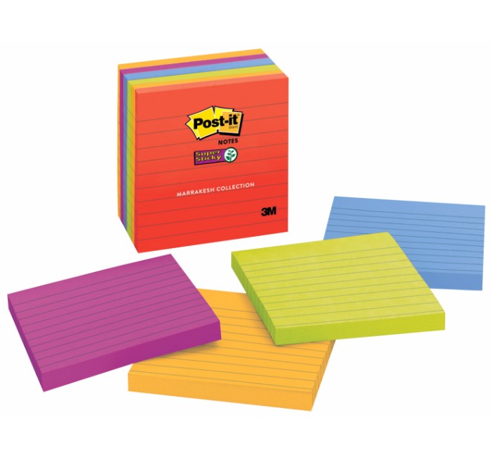 Picture of 3M 081875 Sticky note Super Sticky Lined Notes&#44; 4 x 4 in.&#44; Marrakesh Colors&#44; Pad of 90 Sheets - Pack of 6