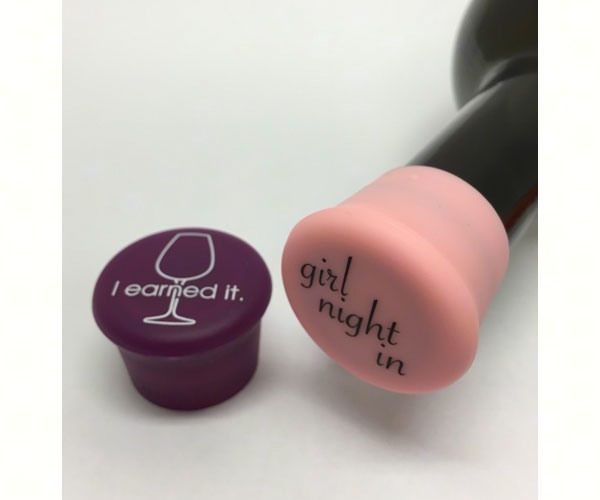 Picture of CapaBunga CAPAU2P06 I Earned It &amp; Girls Night In Reusable Silicone Wine Bottle Cap  Purple &amp; Pink