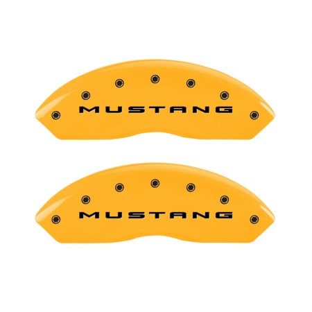 10202SMB2YL Engraved 2015 Mustang Front & 2015 Bar Pony Rear Caliper Cover, Yellow Powder Coat, Black Characters - Set of 4