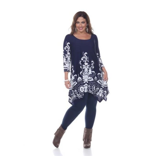 White Mark Universal PS1301-09-1XL Plus Yanette Top & Tunic  Navy - 1XL