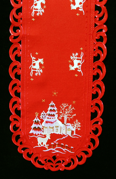 Picture of Sinobrite H8837-R Reindeer Red Cloth Oval Runner- 16 x 45 in.
