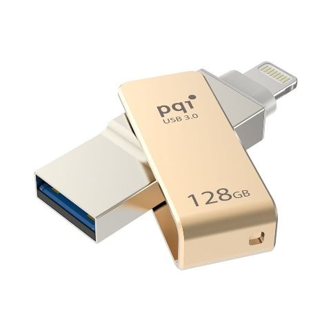 Picture of PQI 6I04-128GR2001 iConnect Mini Apple Mfi 128 GB Mobile Flash Drive with Lightning Connector for iPhones, iPads, Ipod, Mac & PC USB 3.0 - Gold