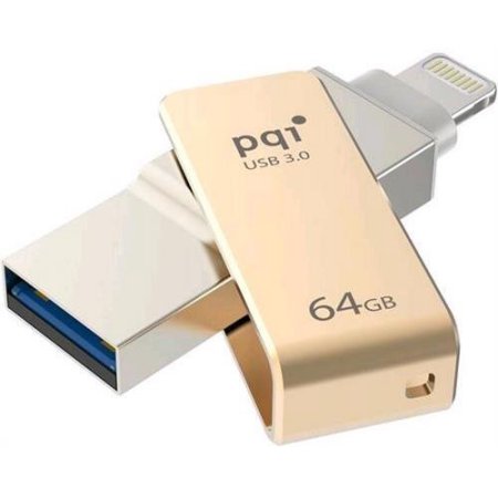 Picture of PQI 6I04-064GR2001 iConnect Mini Apple Mfi 64 GB Mobile Flash Drive with Lightning Connector for iPhones&#44; iPads&#44; ipod&#44; Mac & PC USB 3.0 - Gold
