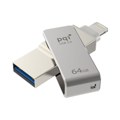 Picture of PQI 6I04-064GR1001 iConnect Mini Apple Mfi 64 GB Mobile Flash Drive with Lightning Connector for iPhones, iPads, Mac & PC USB 3.0 - Iron Gray