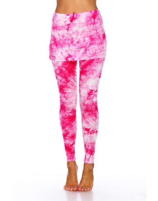 Picture of White Mark Universal 203-05-L Tie Dye Skirted Womens Leggings, Pink - Large
