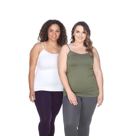 Womens Plus Size Tank Tops - White & Olive - One Size - Pack of 2