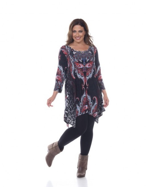 PS1300-02-1XL Plus Marlene Top & Tunic, Grey & Multi Color - 1XL