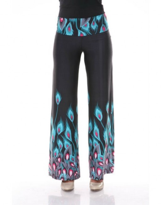 White Mark Printed Palazzo Pants, 106-Teal Peacock - Medium