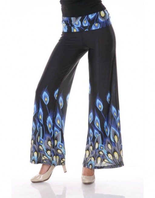 White Mark Printed Palazzo Pants, 107-Royal Peacock - Large