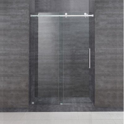 Global SDR976-SS-48-10 Moselle 48 x 75 in. Completely Frameless Sliding Shower Door in Stainless Steel