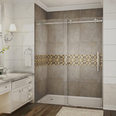 Global SDR976-SS-60-10 Moselle 60 x 75 in. Completely Frameless Sliding Shower Door in Stainless Steel