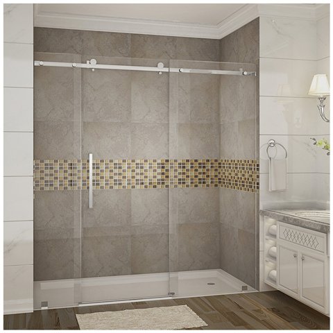 Global SDR976-SS-72-10 Moselle 72 x 75 in. Completely Frameless Sliding Shower Door in Stainless Steel
