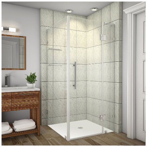 Picture of AstonGlobal SEN992-CH-3836-10 Avalux Completely Frameless Shower Enclosure with Glass Shelves in Chrome