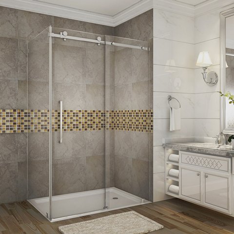 Moselle Completely Frameless Sliding Shower Door Enclosure - Chrome - 48 x 35 x 75 in.