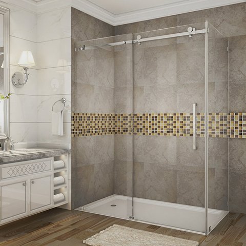Moselle Completely Frameless Sliding Shower Door Enclosure in Chrome - 60 x 35 x 75 in.
