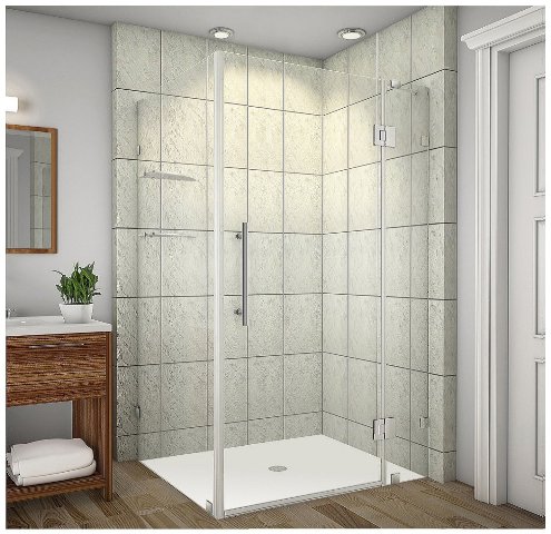 Picture of AstonGlobal SEN992-SS-4034-10 Avalux 40 x 34 x 72 in. Completely Frameless Shower Enclosure with Glass Shelves in Stainless Steel
