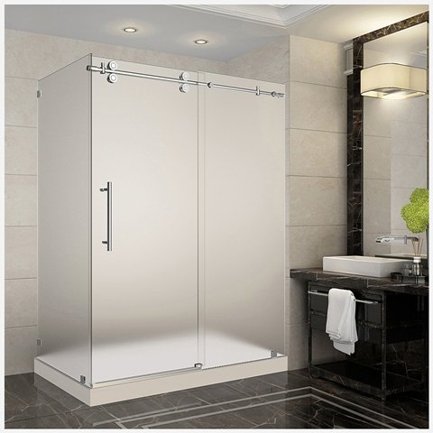 Picture of AstonGlobal SEN979-TR-CH-60-10-L Langham 60 x 35 x 77.5 in. Completely Frameless Sliding Shower Enclosure in Chrome with Left Base
