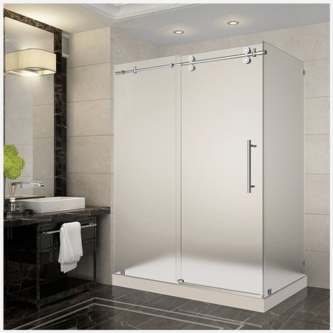 Picture of AstonGlobal SEN979-TR-CH-60-10-R Langham 60 x 35 x 77.5 in. Completely Frameless Sliding Shower Enclosure in Chrome with Right Base
