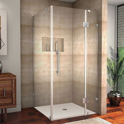 Picture of AstonGlobal SEN987-SS-3430-10 Avalux 34 x 30 x 72 in. Completely Frameless Shower Enclosure in Stainless Steel
