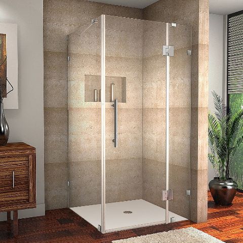 Picture of AstonGlobal SEN987-SS-3732-10 Avalux 37 x 32 x 72 in. Completely Frameless Shower Enclosure in Stainless Steel