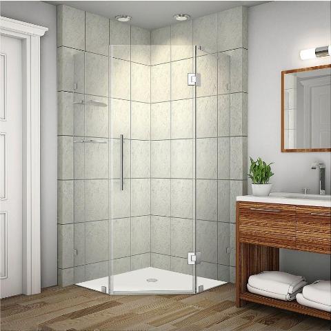 Picture of AstonGlobal SEN991-CH-34-10 Neoscape 34 x 34 in. 72 in Completely Frameless Neo - Angle Shower Enclosure with Glass Shelves in Chrome