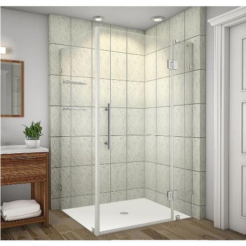 Picture of AstonGlobal SEN992-SS-4838-10 Avalux 48 x 38 x 72 in. Completely Frameless Shower Enclosure with Glass Shelves in Stainless Steel