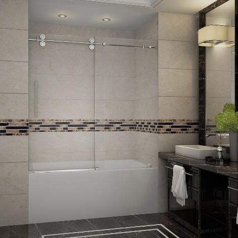 Langham 60 x 60 in. Completely Frameless Tub Sliding Door in Chrome