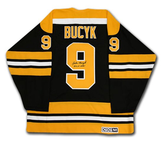 Picture of Johnny Bucyk Autographed Black Boston Bruins Jersey