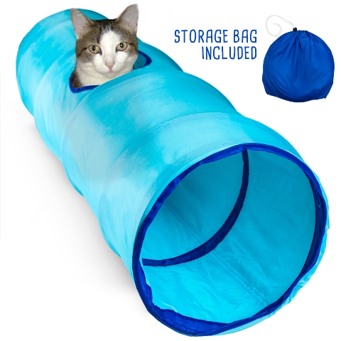 Picture of BrybellyHoldings ACTN-102 36 in. Blue Krinkle Collapsible Cat Tunnel With Peek Hole And Storage Bag