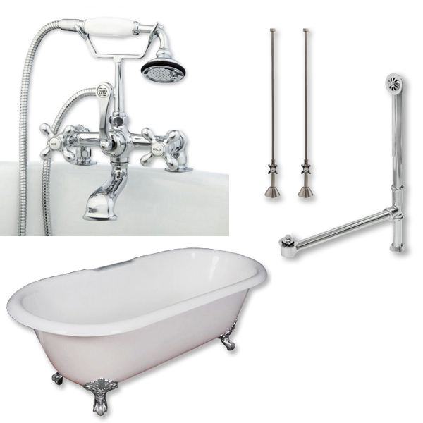 DE67-463D-2-PKG-CP-7DH Cast Iron Double Ended Clawfoot Tub, Polished Chrome - 67 x 30 in.