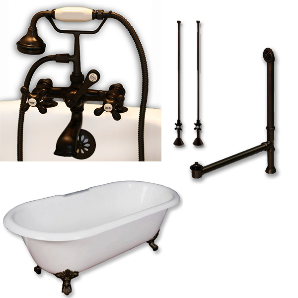 DE67-463D-2-PKG-ORB-7DH Cast Iron Double Ended Clawfoot Tub- Oil Rubbed Bronze - 67 x 30 in.