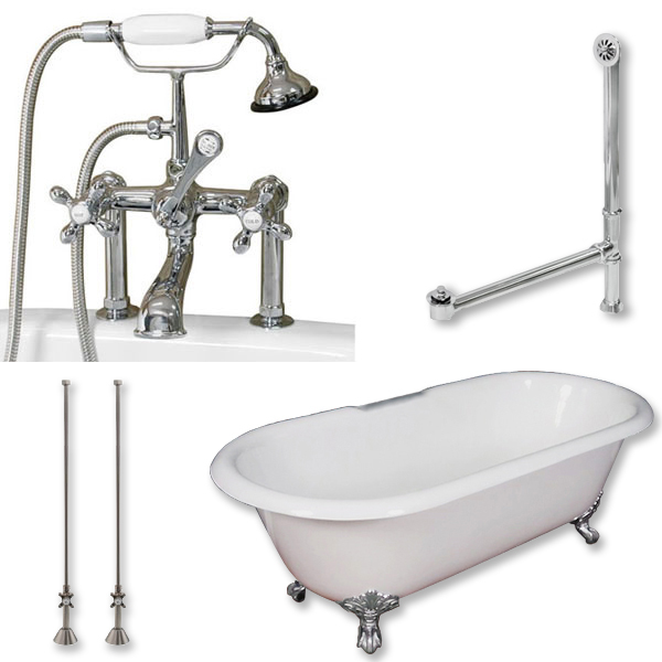 DE67-463D-6-PKG-CP-7DH Cast Iron Double Ended Clawfoot Tub, Polished Chrome - 67 x 30 in.