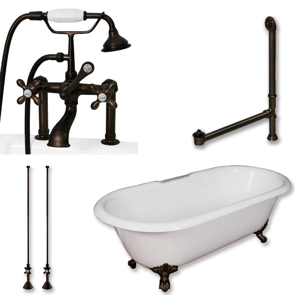 DE67-463D-6-PKG-ORB-7DH Cast Iron Double Ended Clawfoot Tub- Brushed Nickel - 67 x 30 in.
