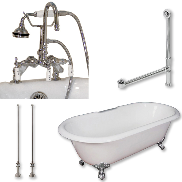 DE67-684D-PKG-CP-7DH Cast Iron Double Ended Clawfoot Tub, Polished Chrome - 67 x 30 in.
