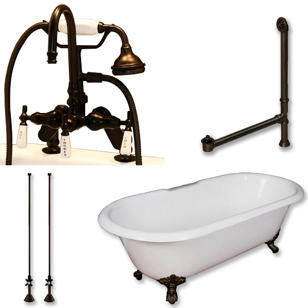 DE67-684D-PKG-ORB-7DH Cast Iron Double Ended Clawfoot Tub- Brushed Nickel - 67 x 30 in.