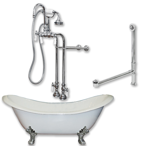 Cast Iron Double Ended Slipper Tub, Polished Chrome - 71 x 30 in.