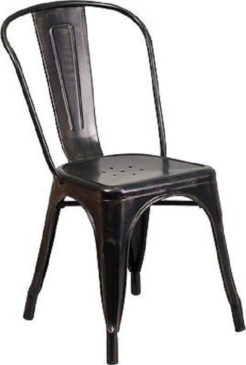 Picture of Flash Furniture CH-31230-BQ-GG Metal Indoor-Outdoor Stackable Chair - Black- Antique Gold