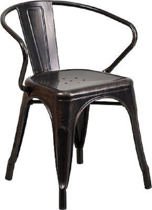 Picture of Flash Furniture CH-31270-BQ-GG Metal Indoor-Outdoor Chair With Arms - Black- Antique Gold