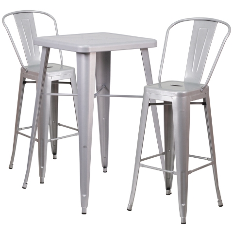CH31330B230GBSILGG Metal IndoorOutdoor Bar Table Set With 2 Barstools  Silver
