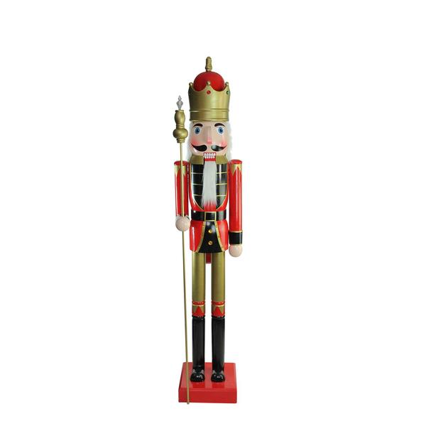 6 ft. Giant Commercial Size Red, Black & Gold Wooden Christmas Nutcracker King with Scepter
